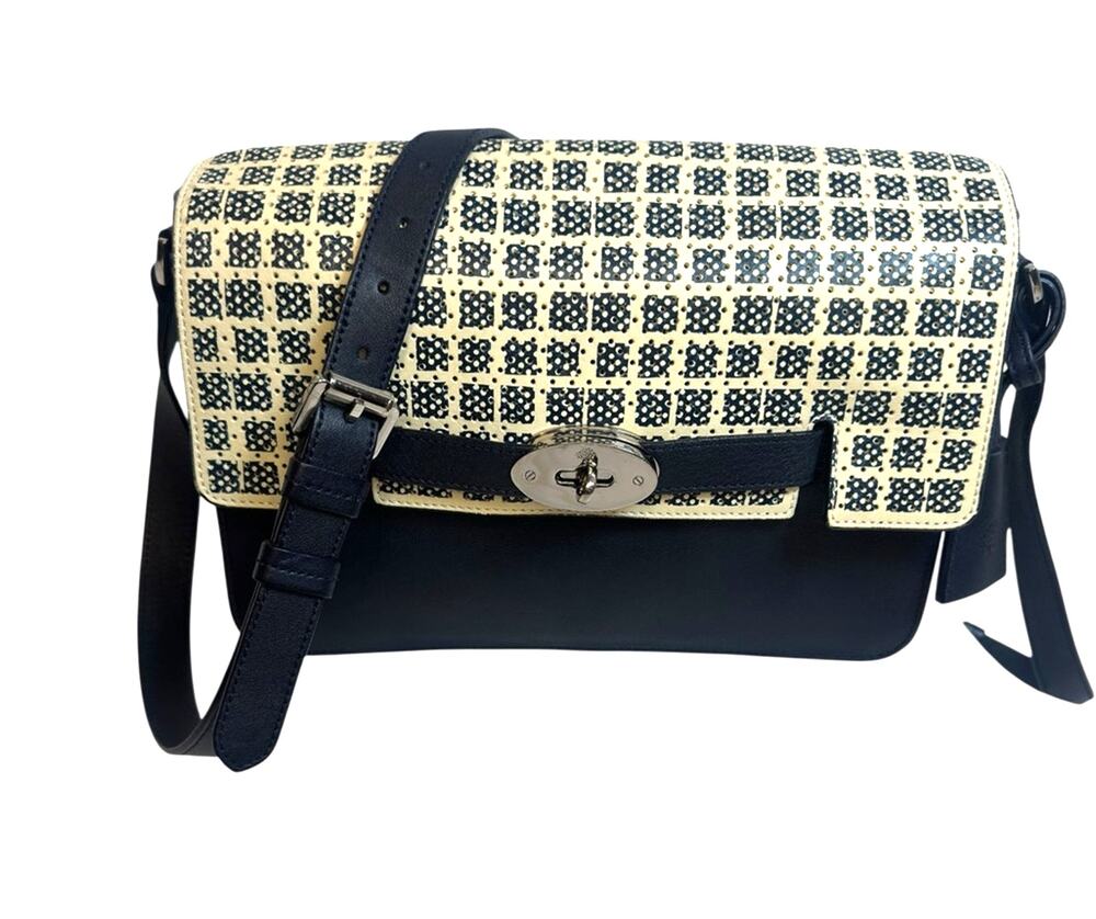 Mulberry Bayswaters Navy & Cream Leather Shoulder– Silver Hardware – COA